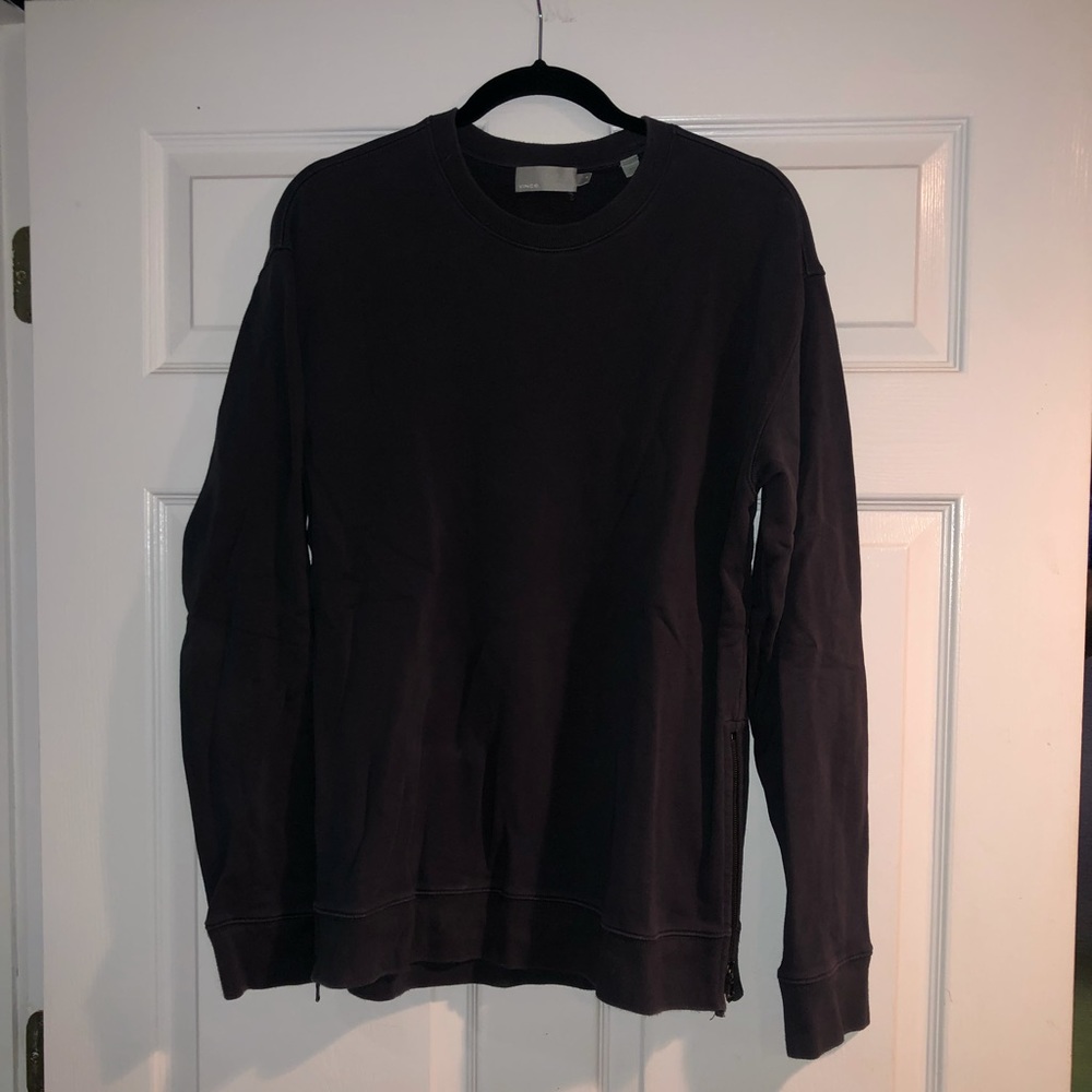 VINCE. Dark Blue Crewneck Sweater with Quarter Zippers on Each Side